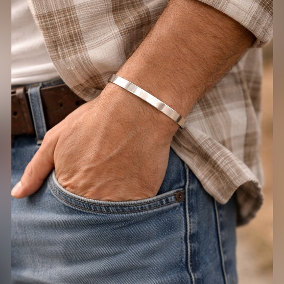 Sterling Silver open bangle stackable cuff unisex minimalist bracelet Taxco925